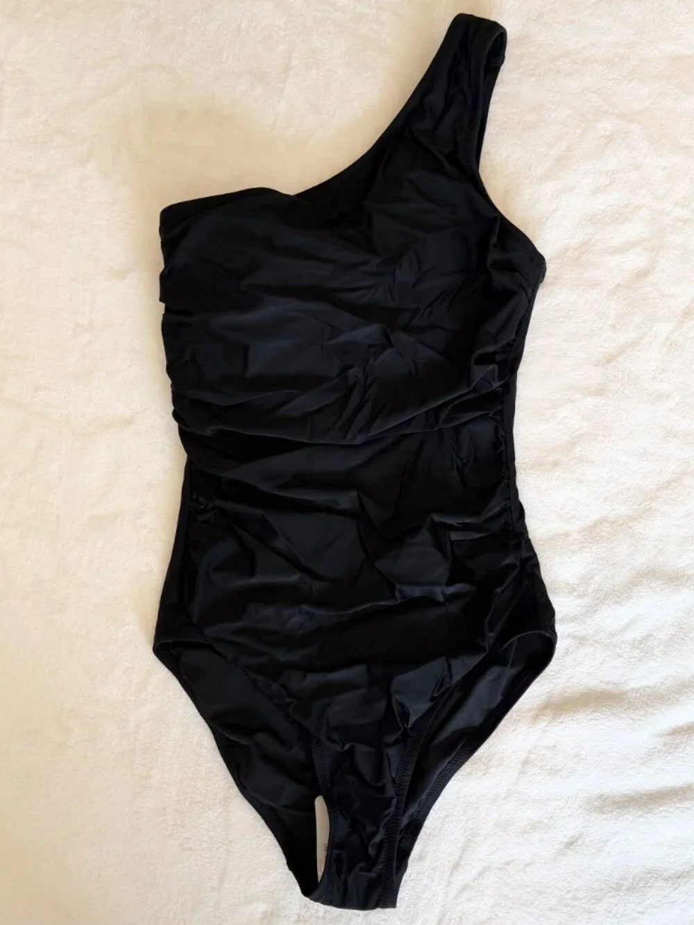 NWT J.Crew Black One Shoulder Ruched One Piece Swimsuit - Size: Extra Small